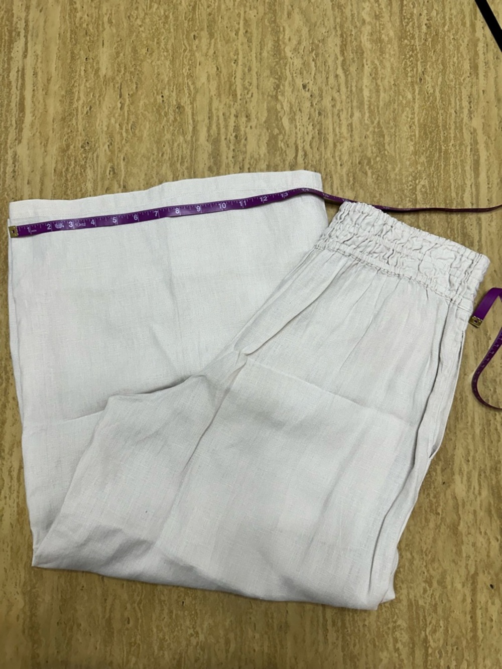 Anthropologie Linen Elastic Waist Wide Leg Pants